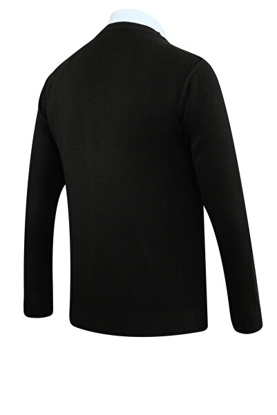 Çizgi Triko Men's Buttoned Cardigan with Pockets, Crinkled Steel Knit, Classic Fit - 5215m