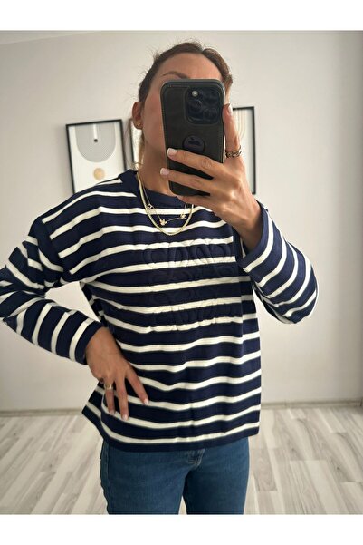 TB Butik Striped Navy Blue Knitwear Sweater