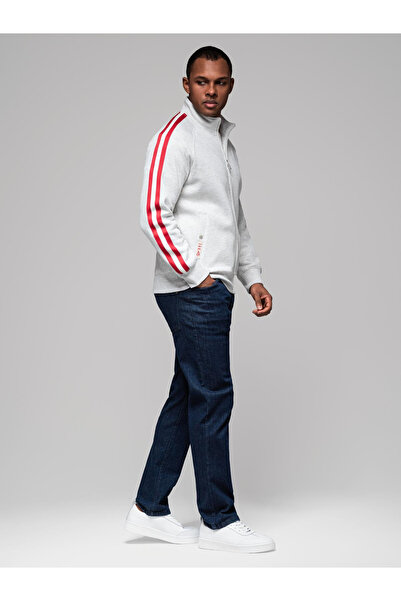 OMBRE Men's sweatshirt with high collar and stripes - grey melange V1 OM-SSZP-0219 M