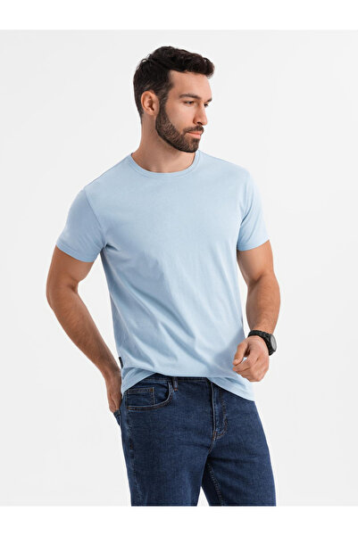 OMBRE Pánske klasické bavlnené tričko BASIC - svetlomodré V19 OM-TSBS-0236 S
