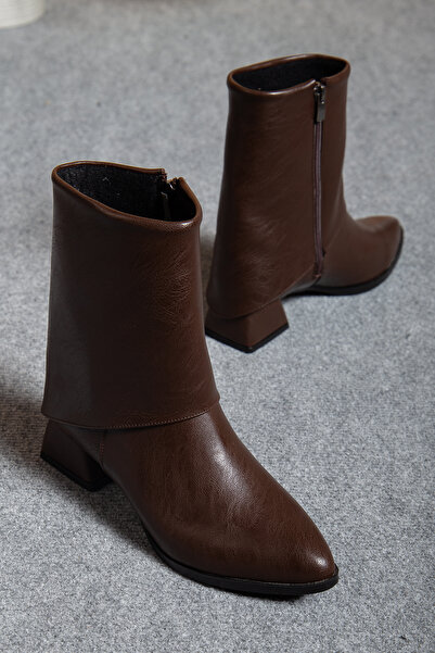 AYENDE MODA Ayende Store Trend Women's Brown Cowboy Short Boots with Zipper Detail Shine Bright in November