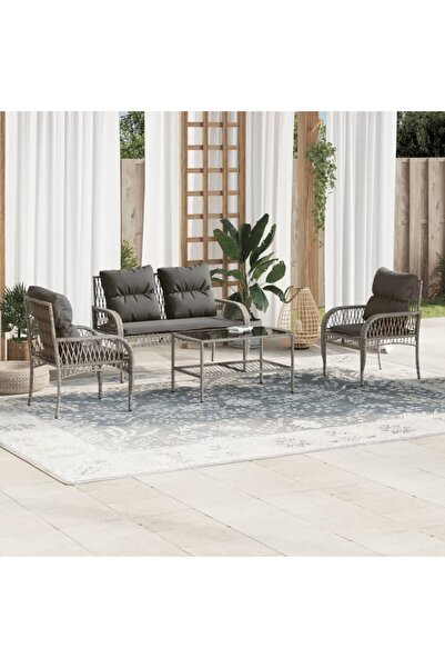 vidaxl طقم أريكة حديقة من 4 قطع مع وسائد من البولي راتان الرمادي
