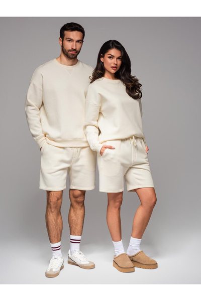 OMBRE UNISEX sada mikina + kraťasy pro páry - krémová V2 Z108