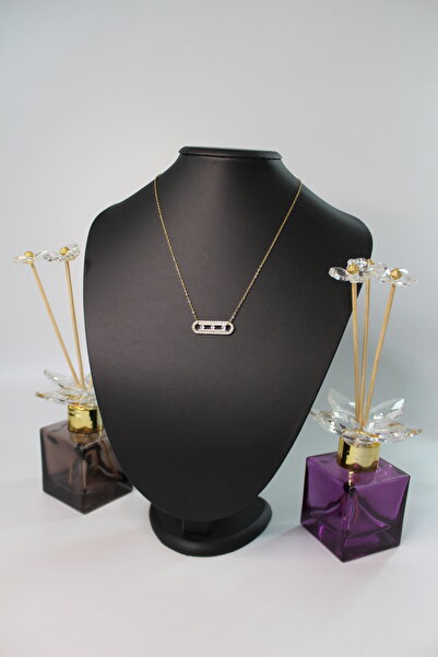 Nefi Jewelry Çelik Gold Renk Zincir Zirkon Taşlı Messika Model Kadın Kolye