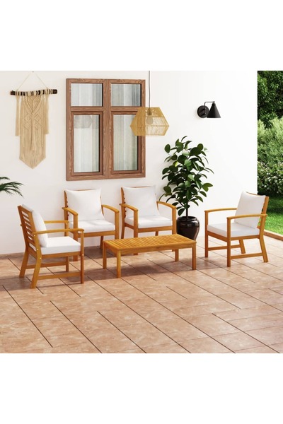 vidaxl طقم أثاث حديقة مكون من 5 قطع مع وسائد من خشب الأكاسيا الصلب