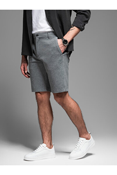 OMBRE Pánské kraťasy SLIM FIT ze strukturovaného melanžového úpletu - černé V2 OM-SRCS-0166 M