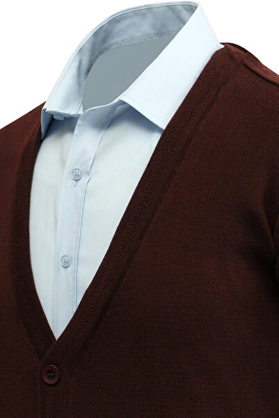 Çizgi Triko Men's Buttoned Cardigan with Pockets Solid Color Steel Knit Classic Fit - 5200m