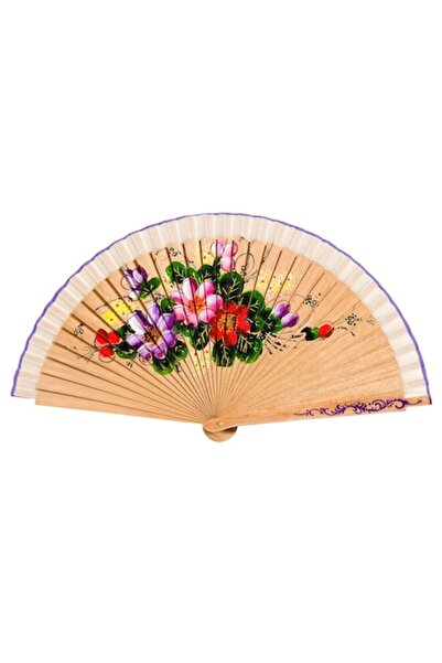 SHOPIENS Spanish Bamboo Fan Shopiens®, Beige Color with Flowers, 23 cm