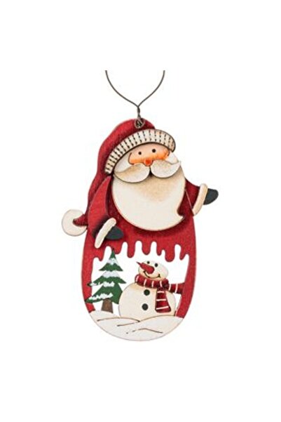 Jumbo Ornament Brad de Craciun Vintage din Lemn Mos Craciun Om de Zapada 9 cm