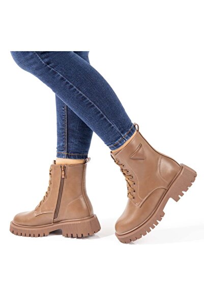 Modlet.ro Women's khaki lace-up boots with zipper MOD10714