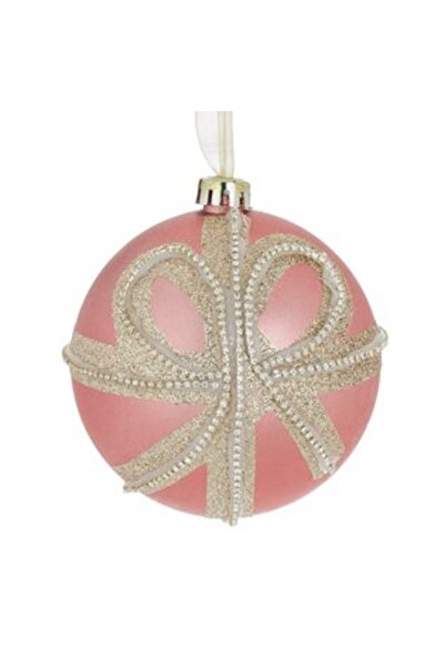 Jumbo Ornament de Crăciun cu sclipici roz și bej cu fundă și strass Ø10 cm