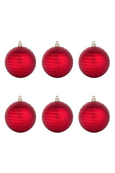 Jumbo Set Christmas Balls Red Striped Matte Glitter Ø10 cm - 6 pcs
