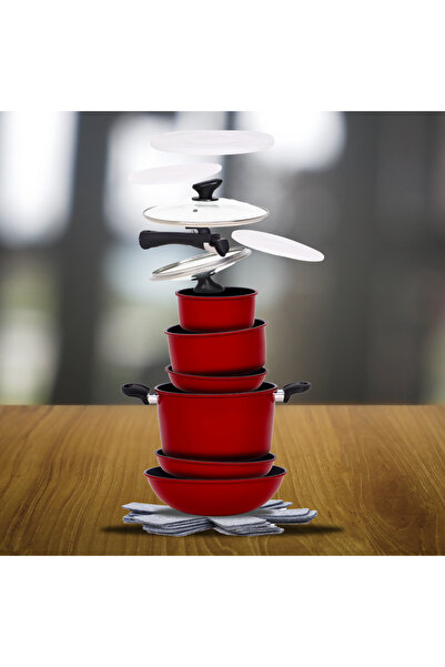 Extramall 17-piece non-stick kitchen pot and pan set with removable handle, wok and lids