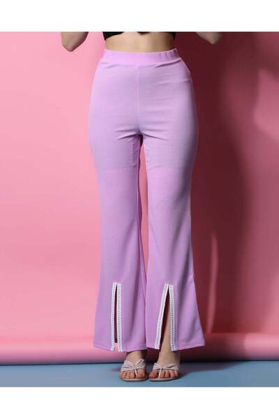 iza بنطلون واسع باللون الخزامي