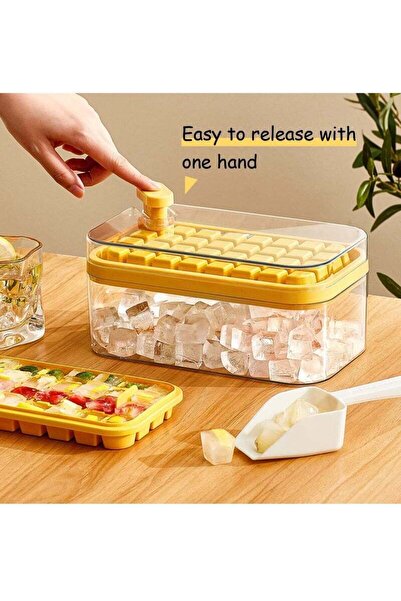 Yelajoy Ice Cube Tray,with Lid 2 Ice Cube Trays for Refrigerator 64 Ice Cube Moulds Yellow