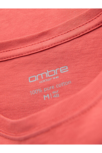 OMBRE Pánské klasické bavlněné tričko BASIC - korálové V17 OM-TSBS-0236 M