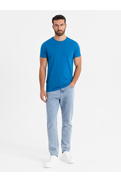 OMBRE Κλασικό ανδρικό βαμβακερό μπλουζάκι BASIC - μπλε V11 OM-TSBS-0236 XL