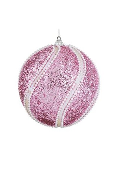 Jumbo Ornament de Crăciun pentru brad - Globă roz cu sclipici și paiete, 12 cm