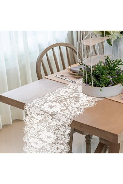 Fennoral Set de 2 fețe de masă, textil, albe, 28 x 300 cm