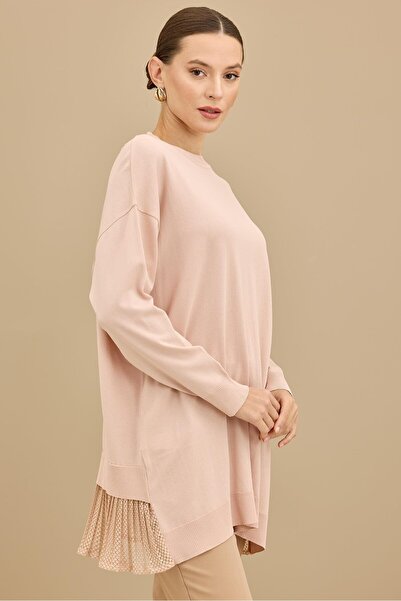 Tığ Triko Kumaş Garnili Triko Tunik PUDRA