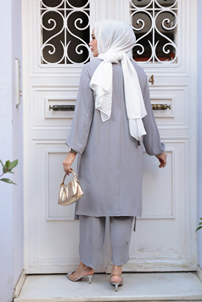 N.S NEVA STYLE Gray Hijab Double Set 65876Gr