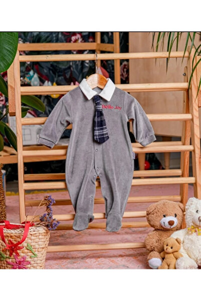 LAMATO BABY Shirt Collar Plaid Tie Velvet Baby Boy Jumpsuit
