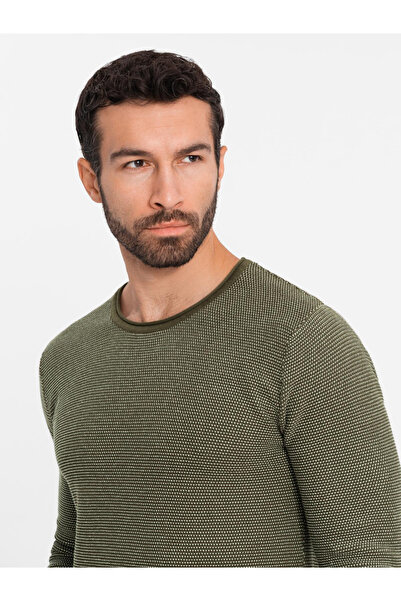 OMBRE Men's knitted sweater with structured dots - olive V2 OM-SWSW-0118 XL