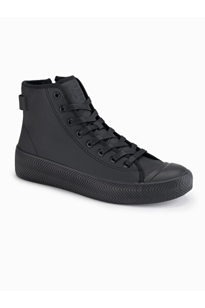 OMBRE Men's high top sneakers with zipper for easy donning - black V1 OM-FOTH-0184 45