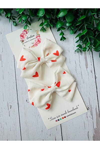 ARDEN HOBİ TASARIM Heart-Shaped Linen Bow Buckle Set (2-Piece Pen Side Buckle)