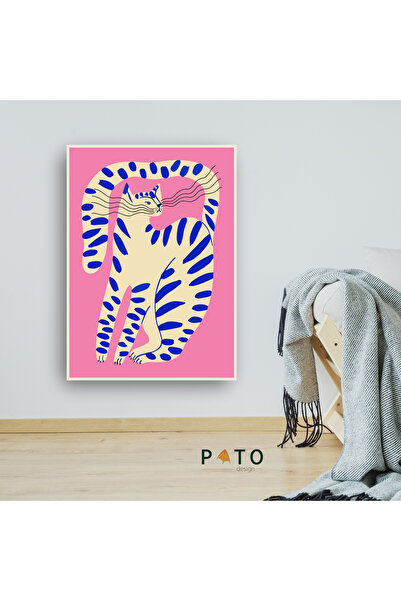 Pato Design 'Blue Cat' Kedili Tablo | Bej Çerçeveli | MDF & UV Baskı