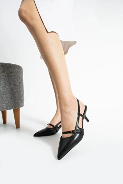 Afrodit Giyim Darina black leather high heeled shoes