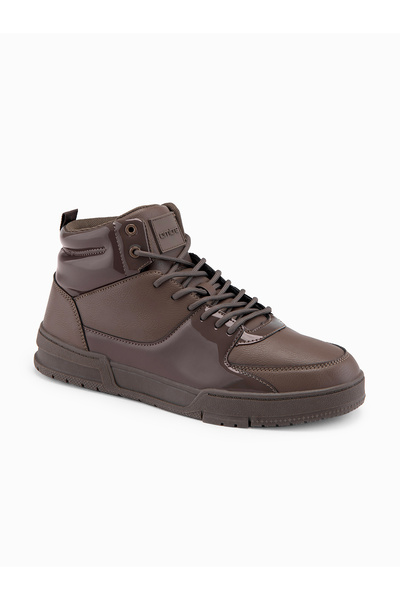 OMBRE Pánské kotníkové tenisky s lesklými prvky - tmavě hnědé V3 OM-FOSH-0178 45