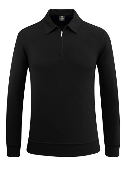 Çizgi Triko Ανδρικό μονόχρωμο φούτερ με φερμουάρ με λαιμόκοψη πόλο - 5230F