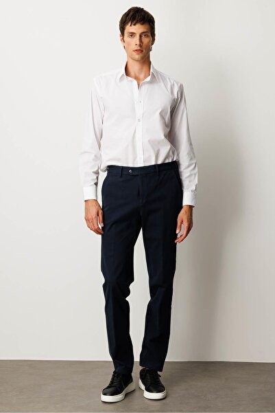 Desen Triko Men's Elastic Waist Side Pocket Cotton Trousers Navy Blue