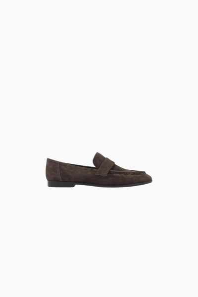 Black Suede Studio Arrow Suede Handmade, Elegant Penny Detailed Slip-On Loafer