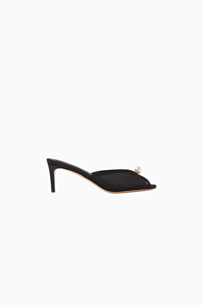 Black Suede Studio Sadie 65 White Tulle-Leather Elegant Mule Sandals with Pea...