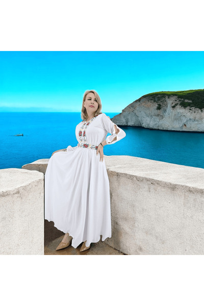 Ie Traditionala Rochie alba stilizata traditional Afroditha 2