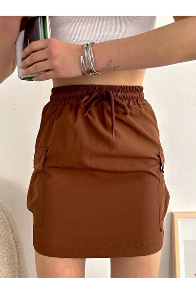 Ethab Ticaret Pocket thin parachute skirt coffee s241019