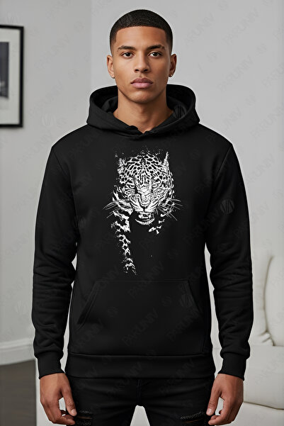 PARUNIV Мъжки суичър с леопардово принтиране, стандартна кройка, първокласен ...