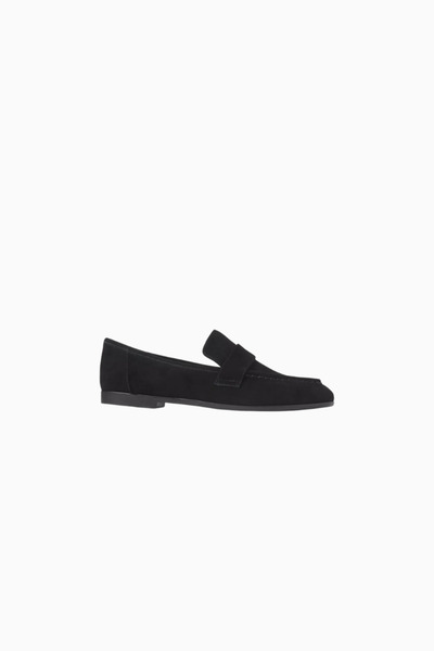 Black Suede Studio Arrow Suede Handmade, Elegant Penny Detailed Slip-On Loafer