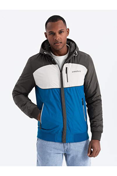 OMBRE Colorful lightweight men's sports jacket with fleece - blue and graphite V2 OM-JANP-0194