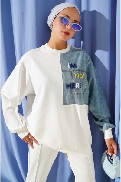 BURKAY Denim Garnished Embroidery Detailed Tunic Ecru