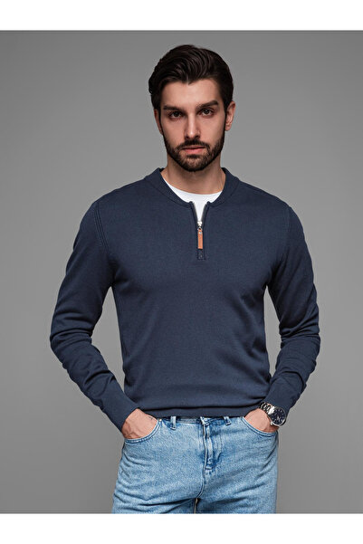 OMBRE Ανδρικό πουλόβερ με βισκόζη και ανοιχτό ντεκολτέ - μπλε σκούρο V4 OM-SWZS-0124 S