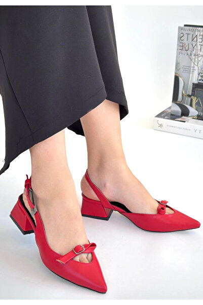 Ethab Ticaret Rewat Red Skin Heeled Shoes