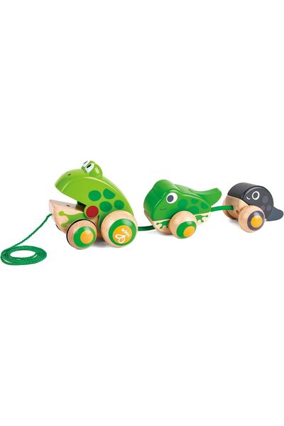 Hape Pull Along Frog Family with Anti-Rollover Wheels, Wooden Toys For Walking Toddlers