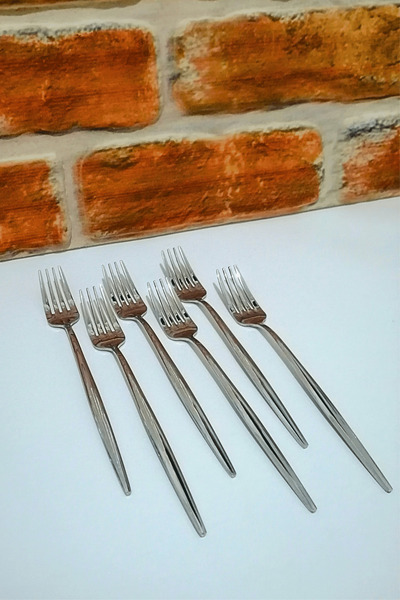 ELEGANCEV Stainless Steel 18/10 Long Handle Dessert Fork - 6 Pieces - Simple