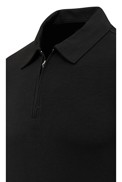 Çizgi Triko Ανδρικό μονόχρωμο φούτερ με φερμουάρ με λαιμόκοψη πόλο - 5230F