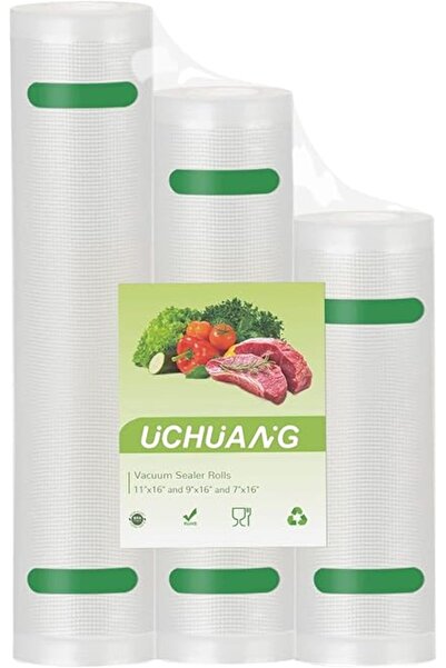Generic أكياس UCHUANG للغلق المفرغ من الهواء، 3 عبوات 11 بوصة × 16 بوصة و9 × 16 بوصة و7 بوصة × 16 بوصة من لفائف بلاستيكية لحفظ الطعام