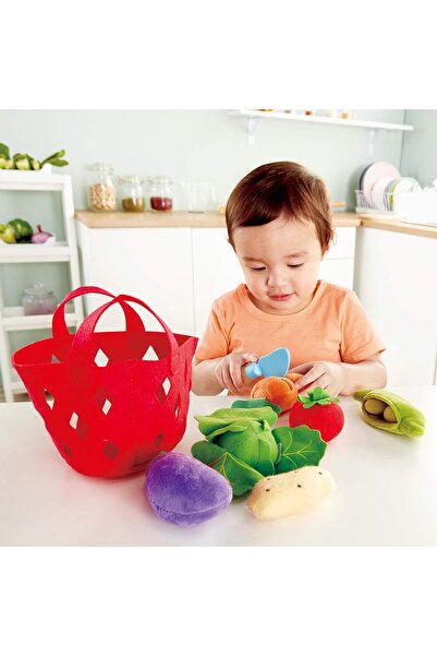 Hape Toddler Vegetable Basket | Soft Vegetable Shopping Basket, Toy Grocery Food Playset Includes Ca
