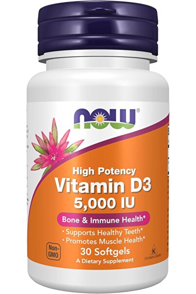 Now Foods فيتامين دال 3 5000 وحدة دولية، عالي، دعم هيكلي، 30 كبسولة هلامية